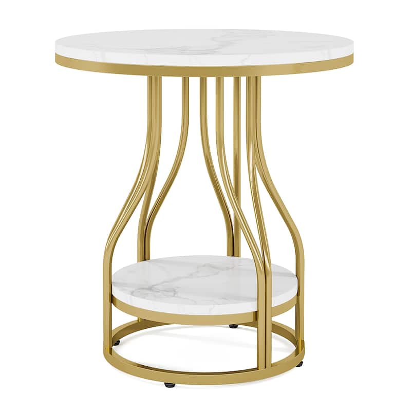 Round End Table, 2-Tier Side Tables, Modern Bedside Table, Small Chirside Tables for Couch Side