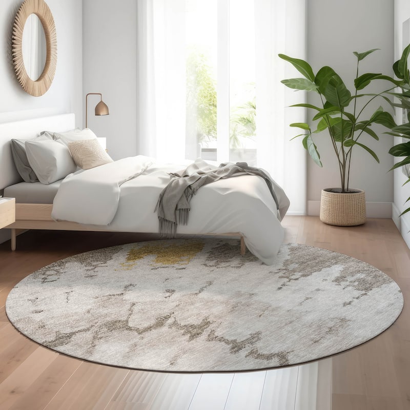 Premium Washable Super Soft Modern Spiral Mayfield Rug - Taupe - 8' x 8' - Round