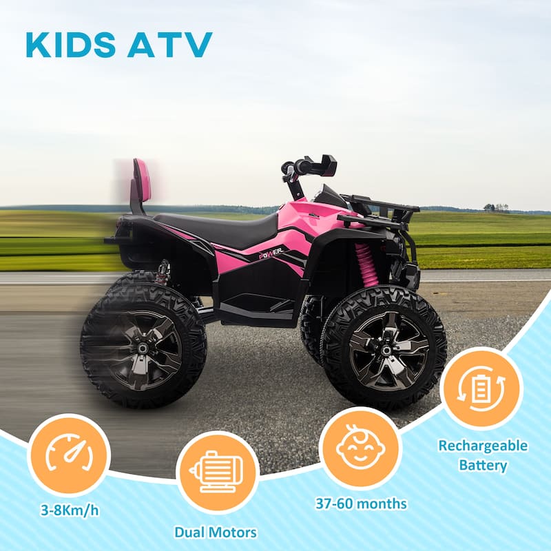 Pink Kids Electric ATV Ride-On Car with LED Lights, Minimalist Ride-On Toy Battery Powered Electric Car