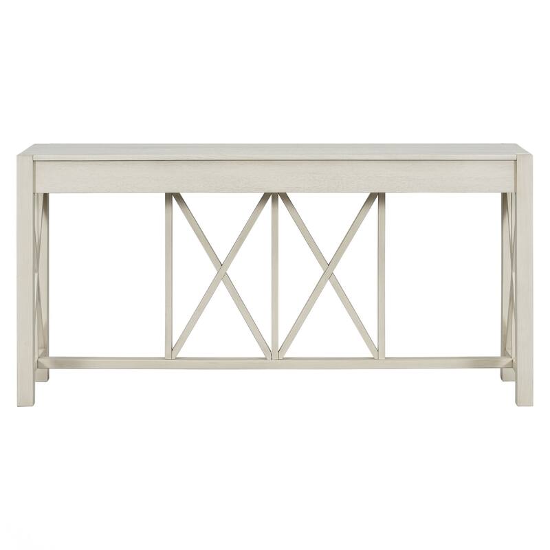 60'' Console Table with 4 Spacious Drawers, Modern Crisscross Design Entryway Table
