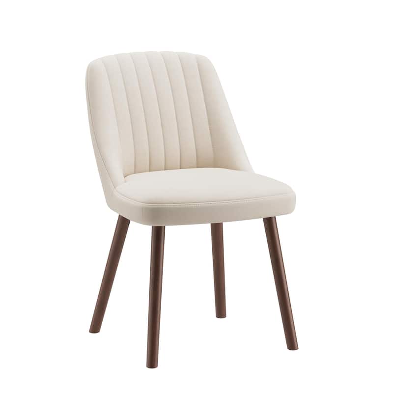 Modern Upholstered Dining Chairs with Vertical Stitching and Wooden Legs - Beige - Set of 2