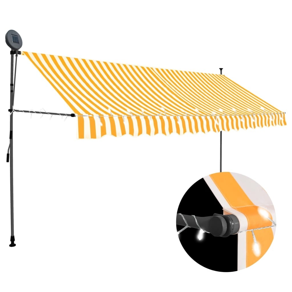 vidaXL  Manual Retractable Awning with LED 157.5 inch White and Orange