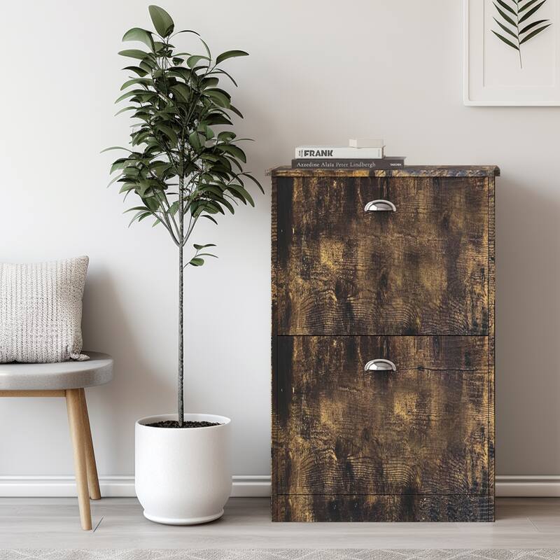 Durable Hidden Shoe Cabinet Storage with Adjustable Layers, 2 Flip-Top Drawers for Entryway, Hallway, or Bedroom, Shoe Rack