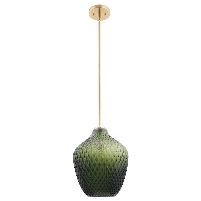 11.4" Unique 1-light Olive Handblown Glass Mini Pendant Light