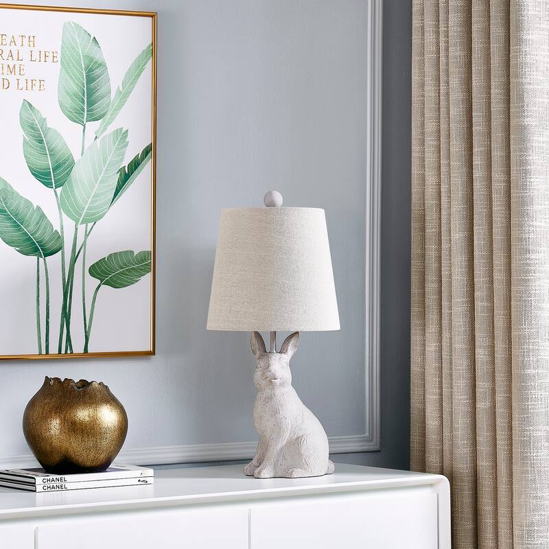 19"H White Resin Rabbit Table Lamp With Shade - 9" x 9" x 19"
