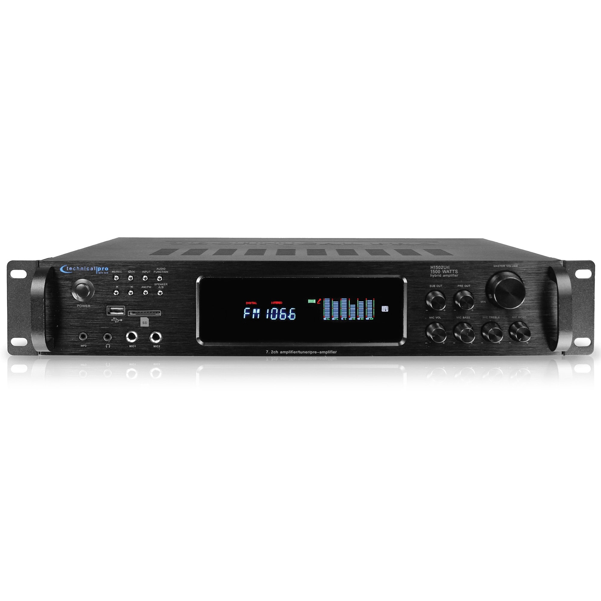 Technical Pro 1500W Hybrid Multi Channel Bluetooth Home Stereo Amplifier w/ USB/SD, Mic Inputs, AM/FM tuner, Wireless Remote