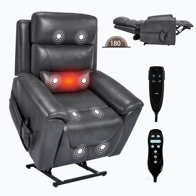 350 Lbs Leatherair Power Lift Recliner Chair, Heavy Duty Motion Mechanism With 8-Point Vibration Massage And Lumbar Heating