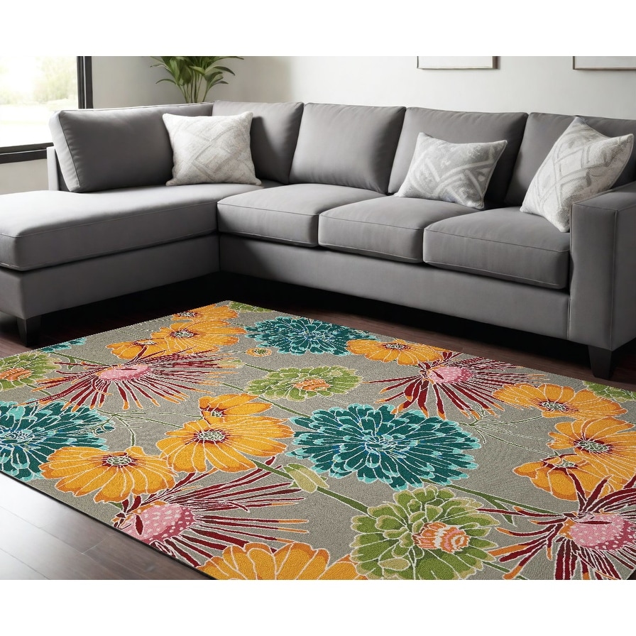 Getuh Floral Stain Resistant Area Rug By HomeRoots - 126' X '96' X '0.5