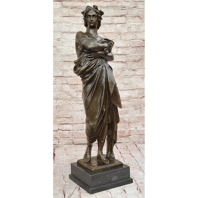 Roman Emperor Caesar Bronze Metal Statue Sculpture Signed Art On Marble Base