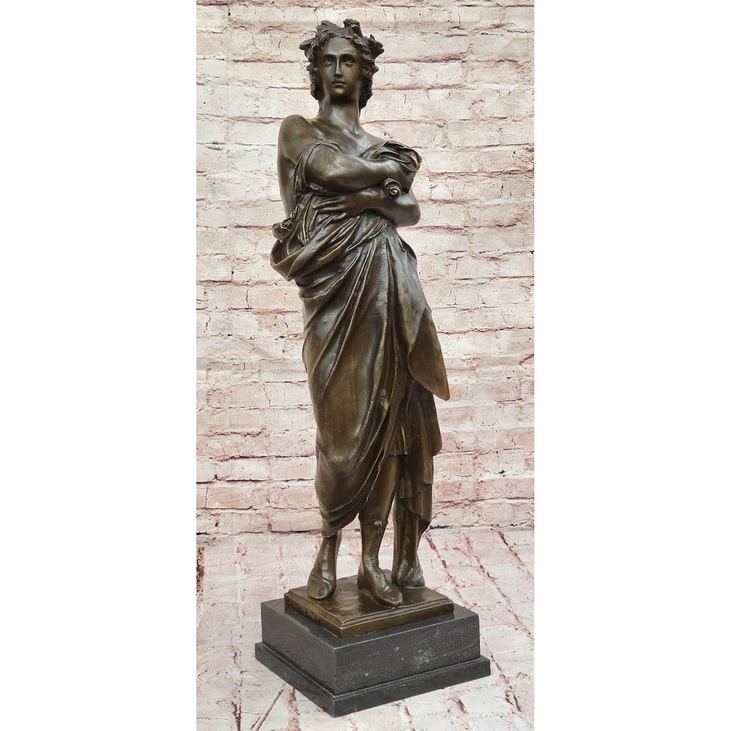 Roman Emperor Caesar Bronze Metal Statue Sculpture Signed Art On Marble Base