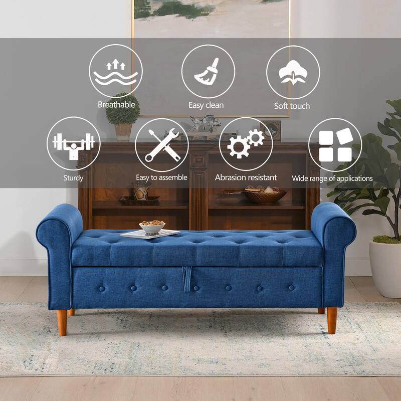 Leisure Stool with Tufted Button Decorative Stool, Exquisite Bedroom End of Bed Bench Makeup Stool with Armrest