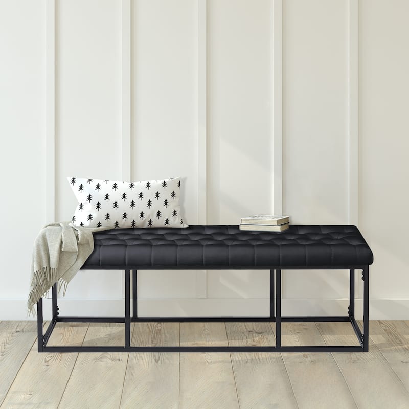 Porthos Home Ellie Faux Leather Accent Bench with Metal Frame Base