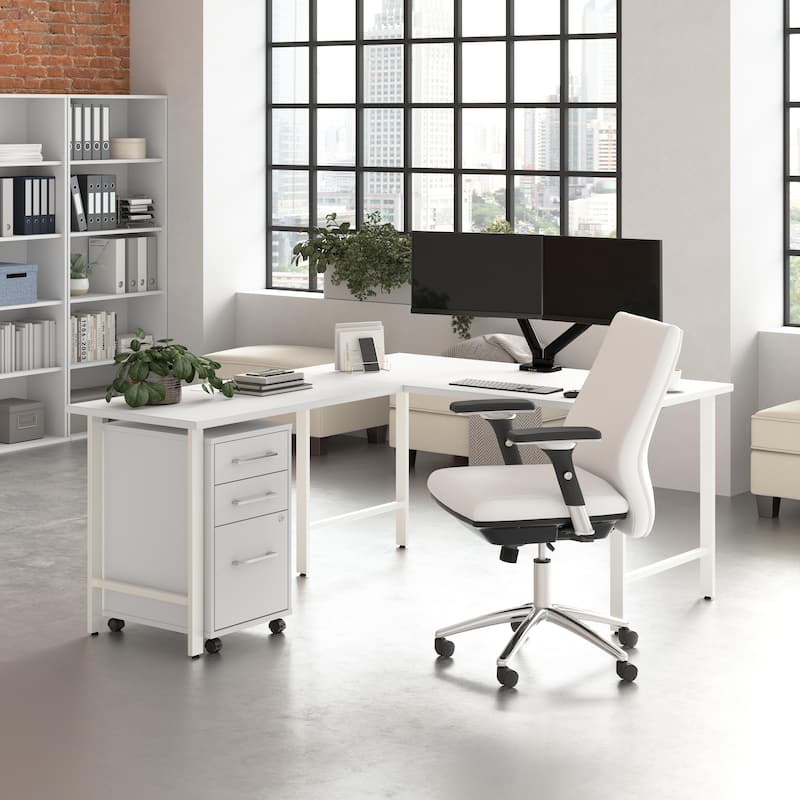 Bush Business Furniture Hustle 60W x 30D L Shaped Desk with Drawers - White