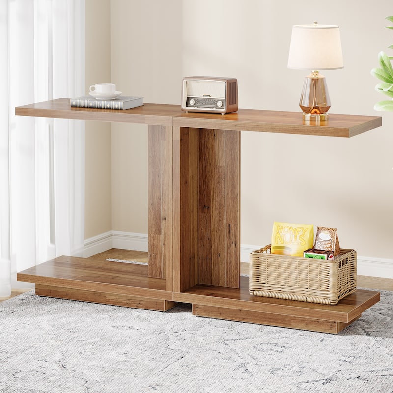 C-Shaped Side Table, 2-tier Narrow End Table with Sturdy Pedestal