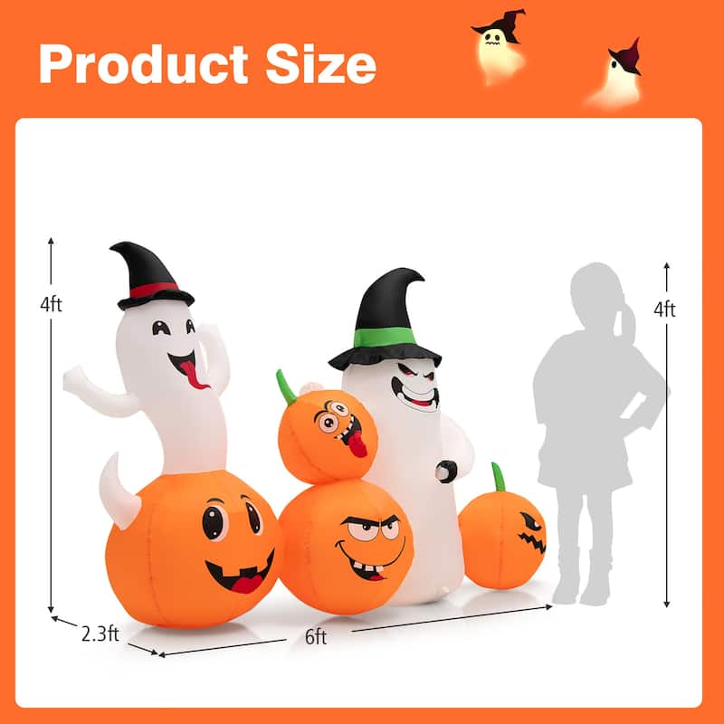 Gymax 6FT Halloween Inflatable Pumpkin & Ghost Combo Decor w/ LED &