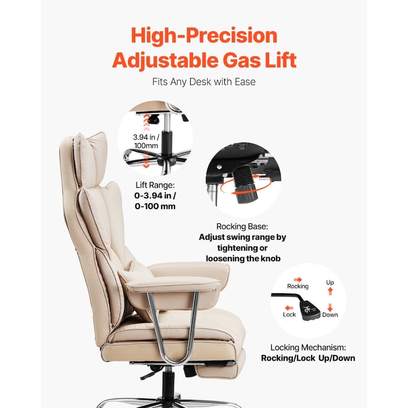 PU Leather Ergonomic Reclining Chair with Footrest & Wheels - 29.1 x 29.1 x 50 inch