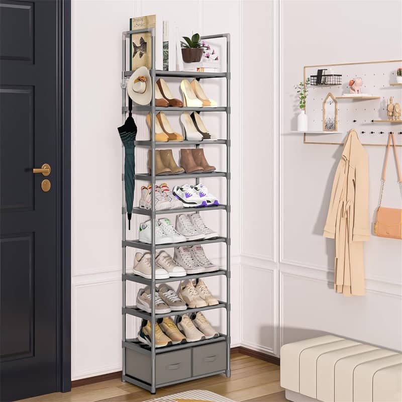 Tall Shoe Rack Narrow 10 Tier Shoes Rack - 11.8"D x 17.7"W x 78.7"H