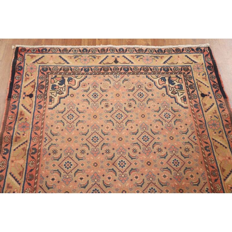 All-Over Mahal Persian Vintage Runner Rug Hand-Knotted Wool Carpet - 3'9" x 13'4"
