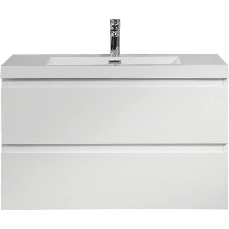 ABRUZZO 36" Floating Single Bathroom Vanity Wall-Mounted with Integrated Resin Top Basin 2 Soft Close Drawers Full Assembly