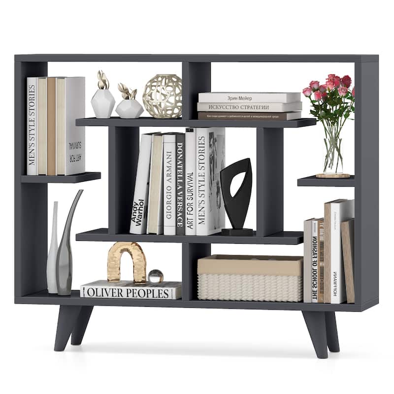 Gymax Bookshelf Geometric Bookcase w/ Anti-Tipping Kit Storage - Black