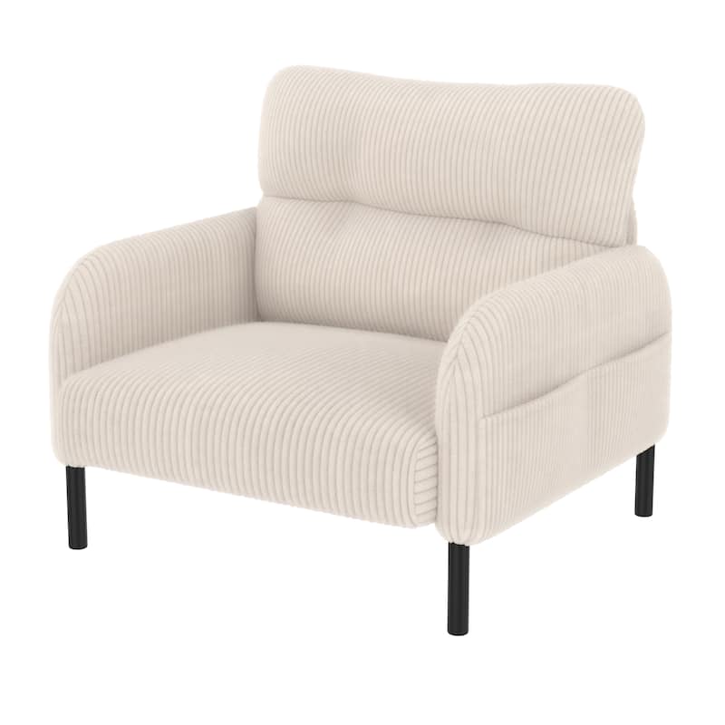 Corduroy Upholstered Single Sofa Chair, Lounge Reading Chair with Side Pockets, Armchair with Solid Wood Frame