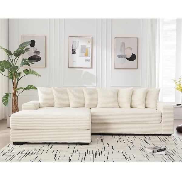 Oversized Two-Piece Couches, L Shaped Sofa, Corduroy, Right Chaise Daybed,with Armrests,Eight Throw Pillows,Corner Sofa