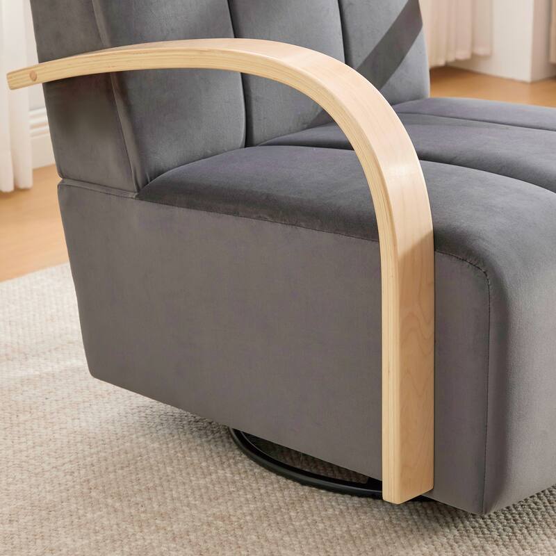30.7"W Upholstered 360°Swivel Accent Chair with Solid Wood Armrests and Comfy Channel Tufted Lounge Reading Chair