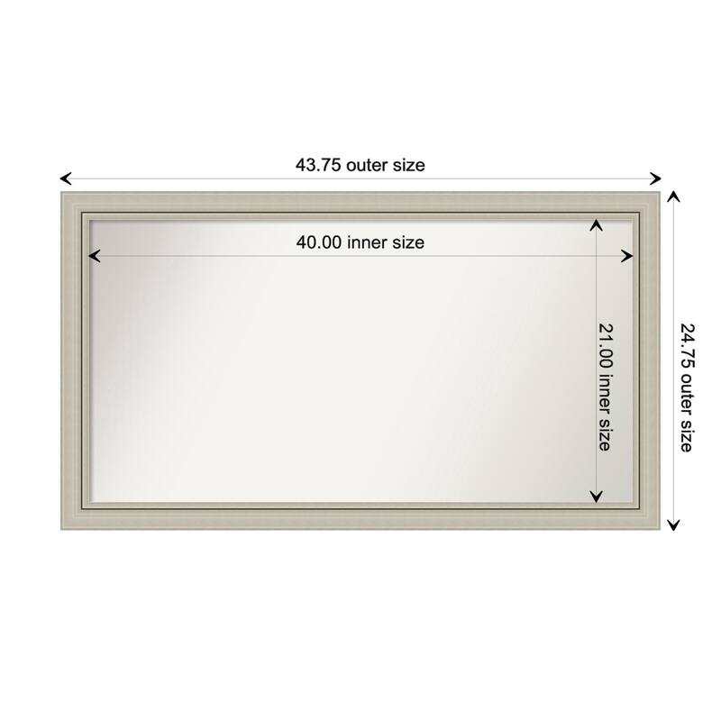 Romano Silver Narrow Framed Non-Beveled Custom Wall Mirror, Bathroom Vanity Mirror - Outer Size: 43.75 x 24.75