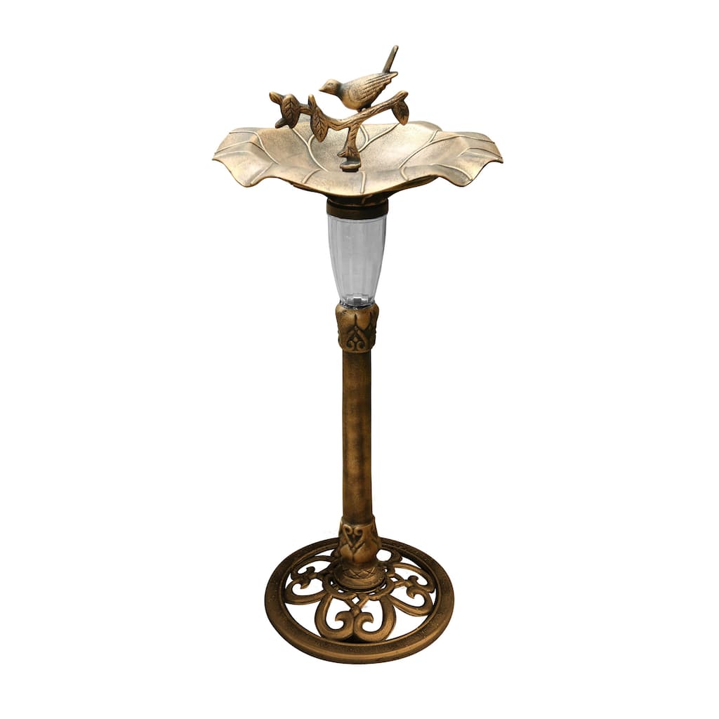 Solar Gold Birdbath with Birds and LED Light
