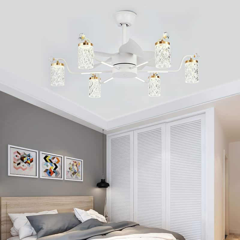 Modern Fandelier with Light and Remote, Modern luxury LED Chandelier Ceiling Fan for Living Room - 6-light - White