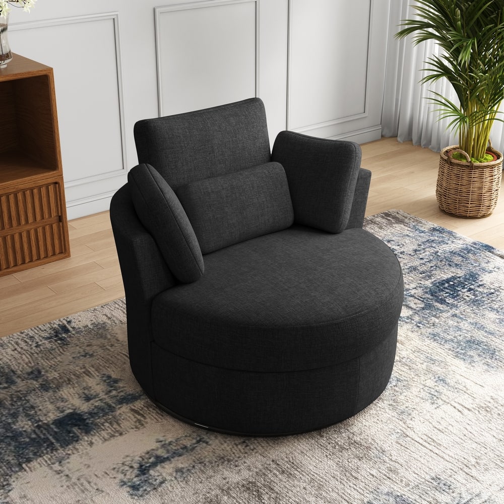 41" W Oversized Accent Barrel Swivel Chair with Moon Storage Ottoman