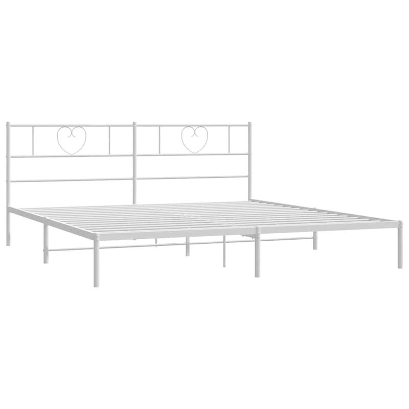 vidaXL California King Metal Bed with Headboard, White, No Mattress - 86.2" x 73.6" x 35.4"