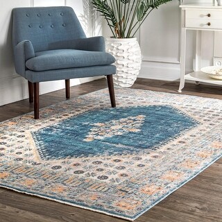 Nuloom Transitional Floktime Dream Medallion Faded Bouquet Area Rug