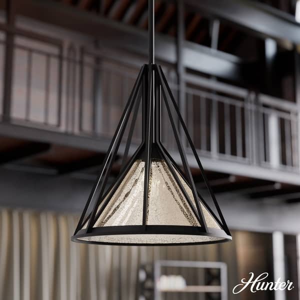 slide 2 of 7, Hunter Rafner Pendant with Mercury Glass, Geometric, Industrial, Craftsman, Kitchen, Dining Room, Entry, Kitchen Island 13" Medium - Natural Iron