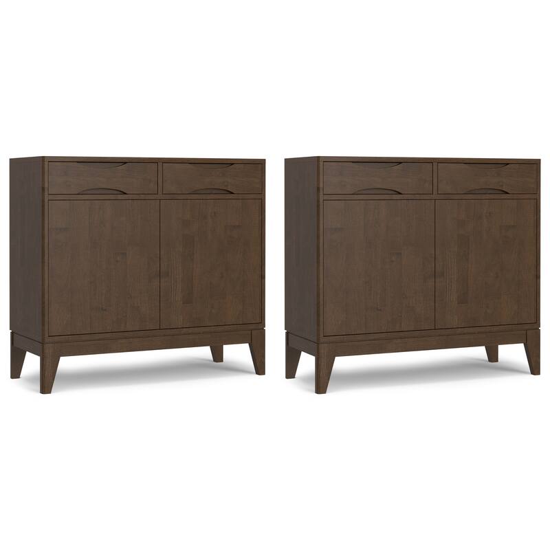 Simpli Home Harper Solid Wood 40 inch Storage Cabinet in Walnut Brown (Set of 2) - 40" W x 15 "D x 36" H