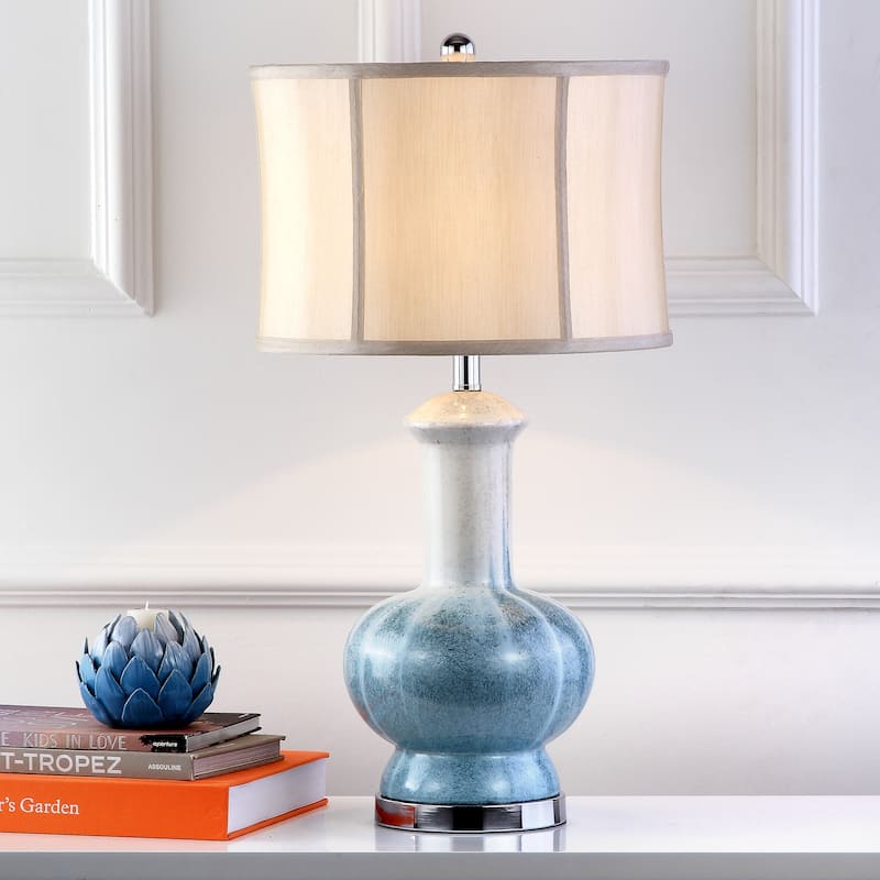 SAFAVIEH Lighting 29-inch Oceans Glazed Ceramic Table Lamp - 14.5"x14.5"x28"