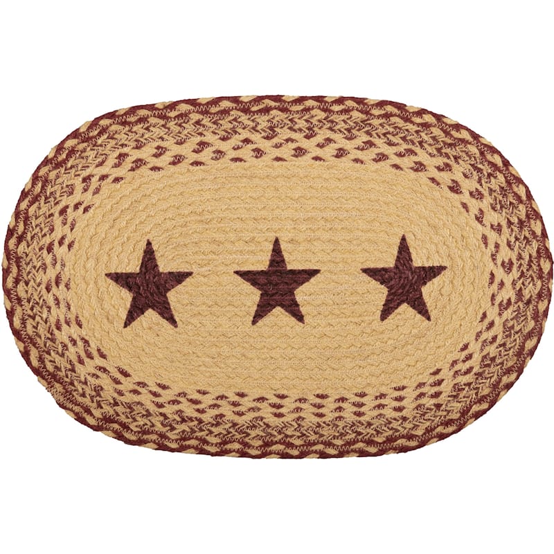 Burgundy Tan Jute Placemat Stencil Stars Set of 6 12x18 - Placemat 12x18