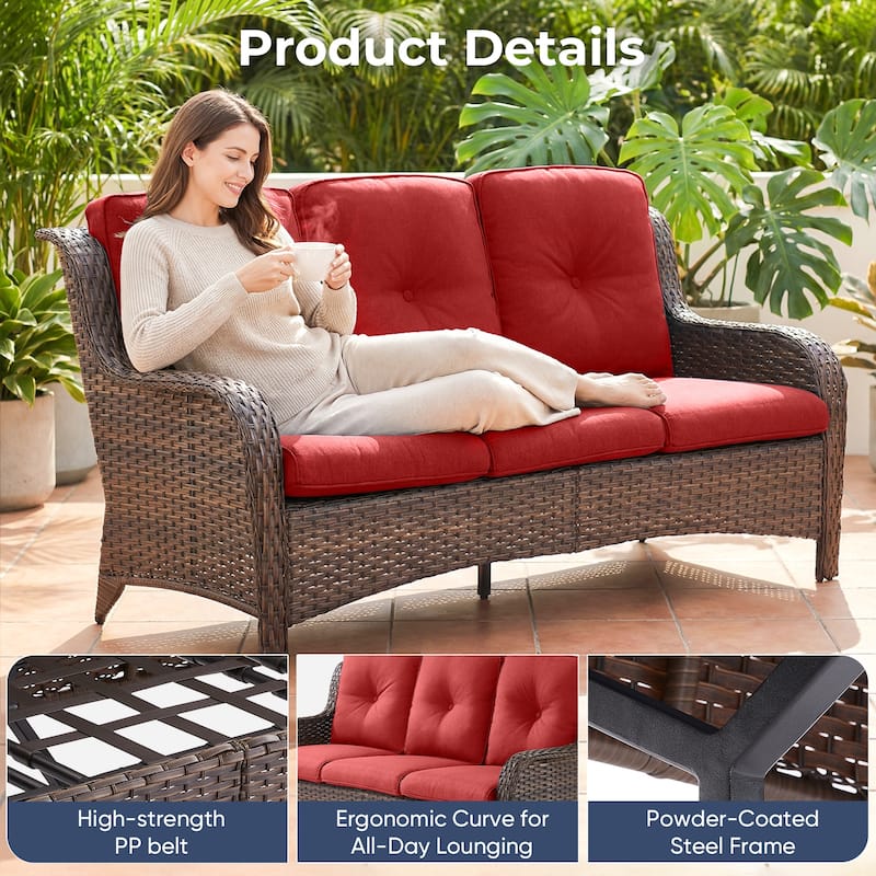 Pocassy Outdoor Patio Wciker Sofa Furniture Set of Chair Table.