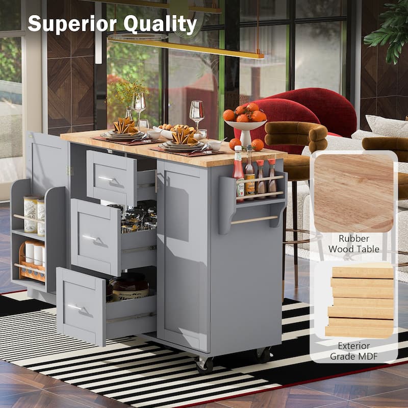 A Mobile Kitchen Island,Storage, Adjustable Shelves, Wheels - Grey