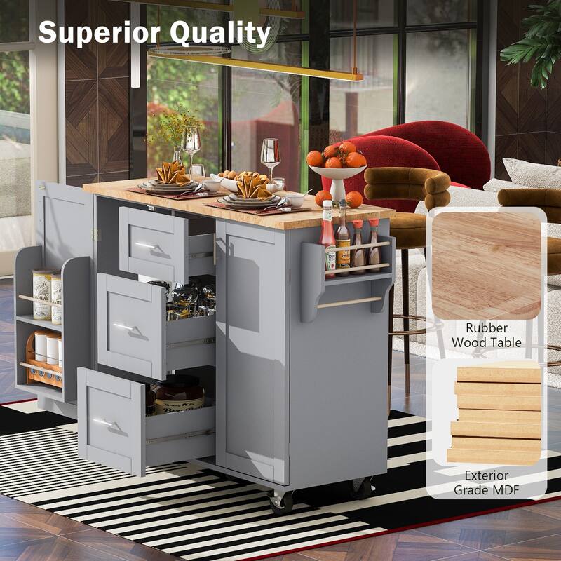 Kitchen Island with 2 Slide-Out Shelf and Internal Storage Rack