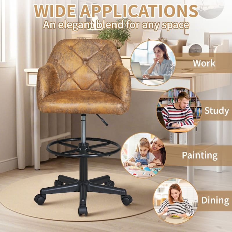 VECELO Swivel Wingback Tilting Drafting Chairs 32.28"-40.16" Adjustable Height Diamond Tufted Back Naihead Home Office Chairs