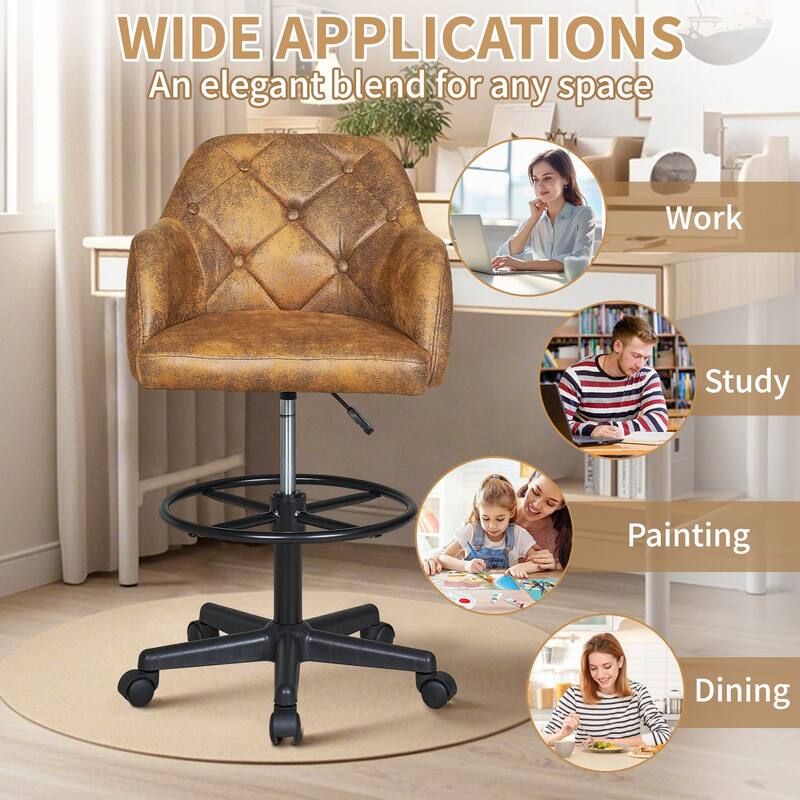 VECELO Swivel Wingback Tilting Task Chair with Tufted Naihead Trim Home Office Chairs Drafting Chairs(Set of 2)