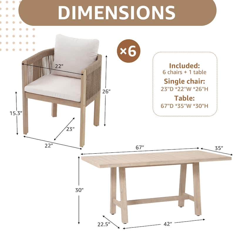 7 - Piece Wooden Outdoor Dining Set with Cushions