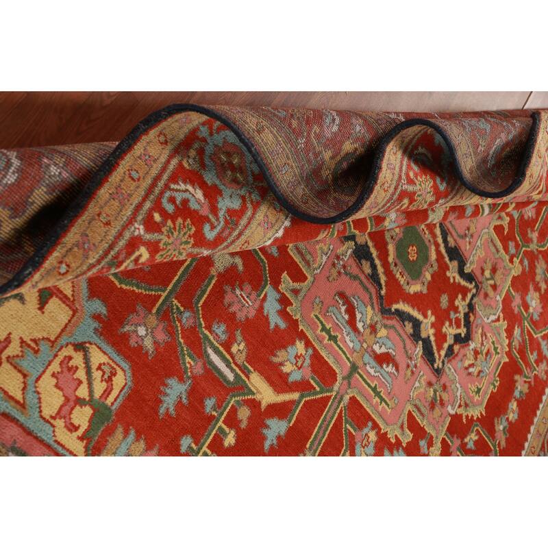 Geometric Heriz Serapi Oriental Area Rug Handmade Red Wool Carpet - 8'10" x 11'10"