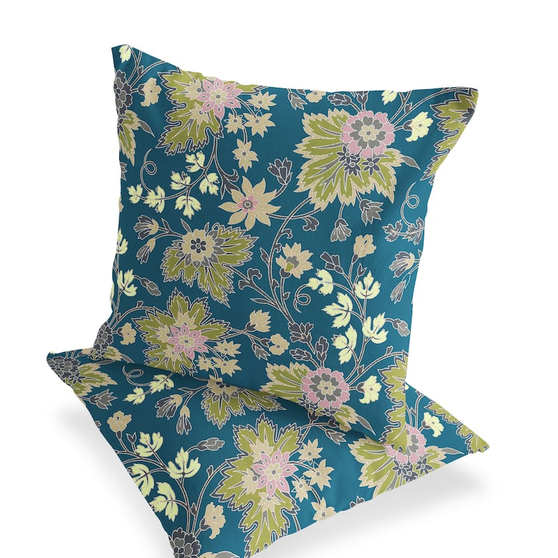 HomeRoots Set of Two 16" X 16" Green and Yellow Blown Seam Floral Indoor Outdoor Throw Pillow - 16.00' X '16.00' X '5.00 - Green/Yellow - 16.00' X '16.00' X '5.00