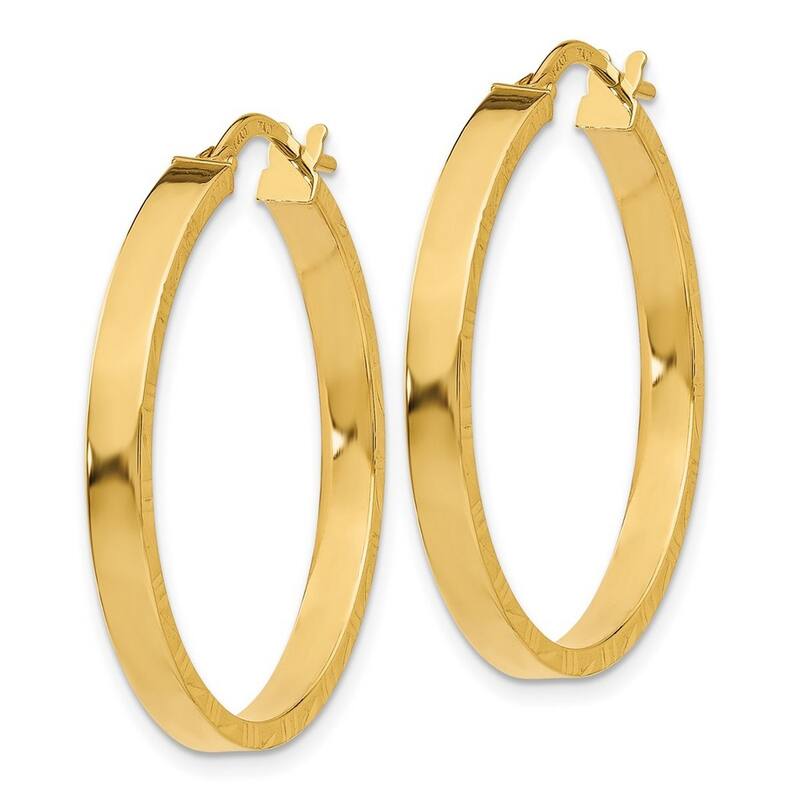 Curata 14k Yellow or White Gold 32.25x3mm Textured Edge Polished Squared Hoop Earrings