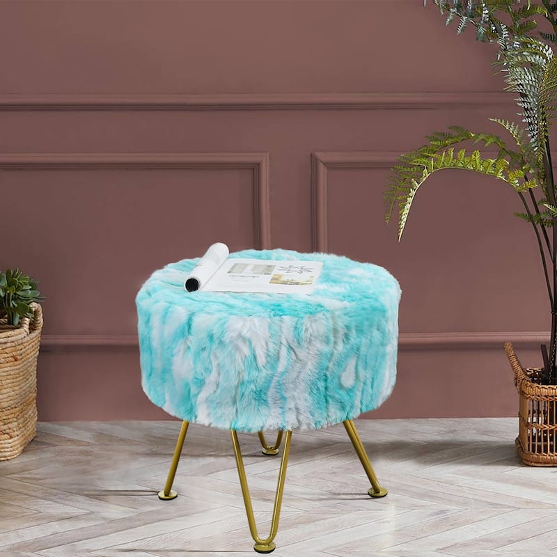 Home Soft Fauxfur Ottoman Round Fuzzy Entryway Bench 18"x18"x18"