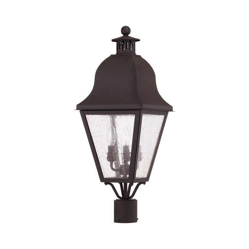 Livex Lighting 3-light Brown Brass Outdoor Post Lantern, 2556-07 - 10.5" SQ x 26.75" H