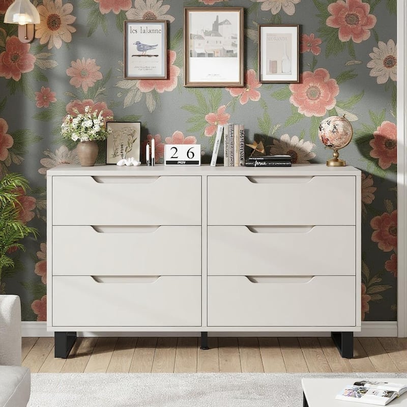 6 Drawers Wood Dressers, with Storage, 47.2" - White