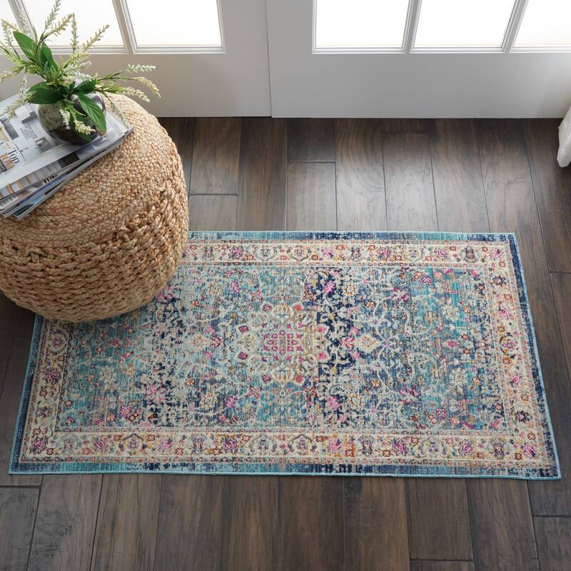 Nourison Vintage Kashan Traditional Area Rug - 2' x 4' - Blue - Runner/Rectangle